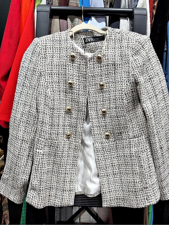 Zara Jackets & Blazers - Zara Textured Tweed Blazer White & Black Size Small
